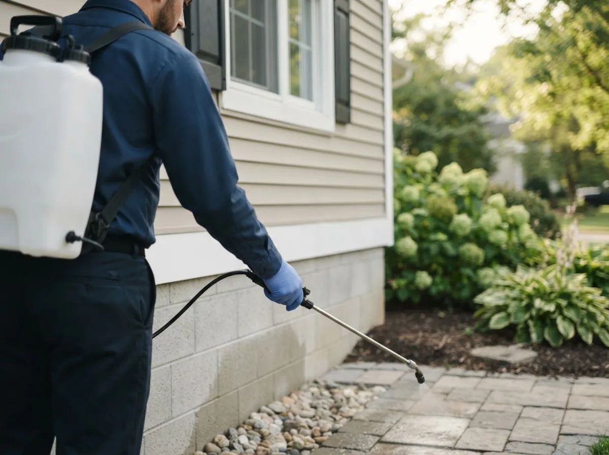 Pest control technician inspecting a home in Hardy, VA